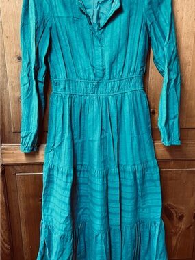 Long-Sleeve Teal Tiered Maxi Dress - Women